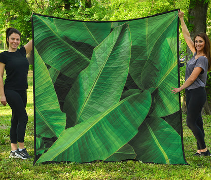 Green Tropical Banana Palm Leaf Print Quilt