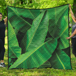 Green Tropical Banana Palm Leaf Print Quilt
