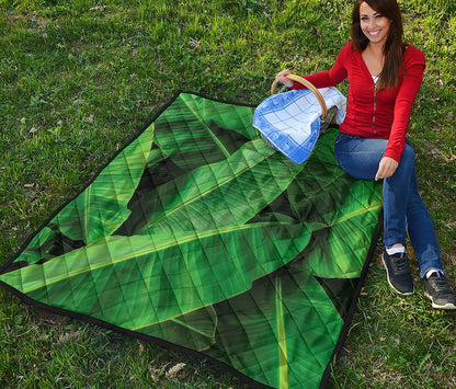 Green Tropical Banana Palm Leaf Print Quilt