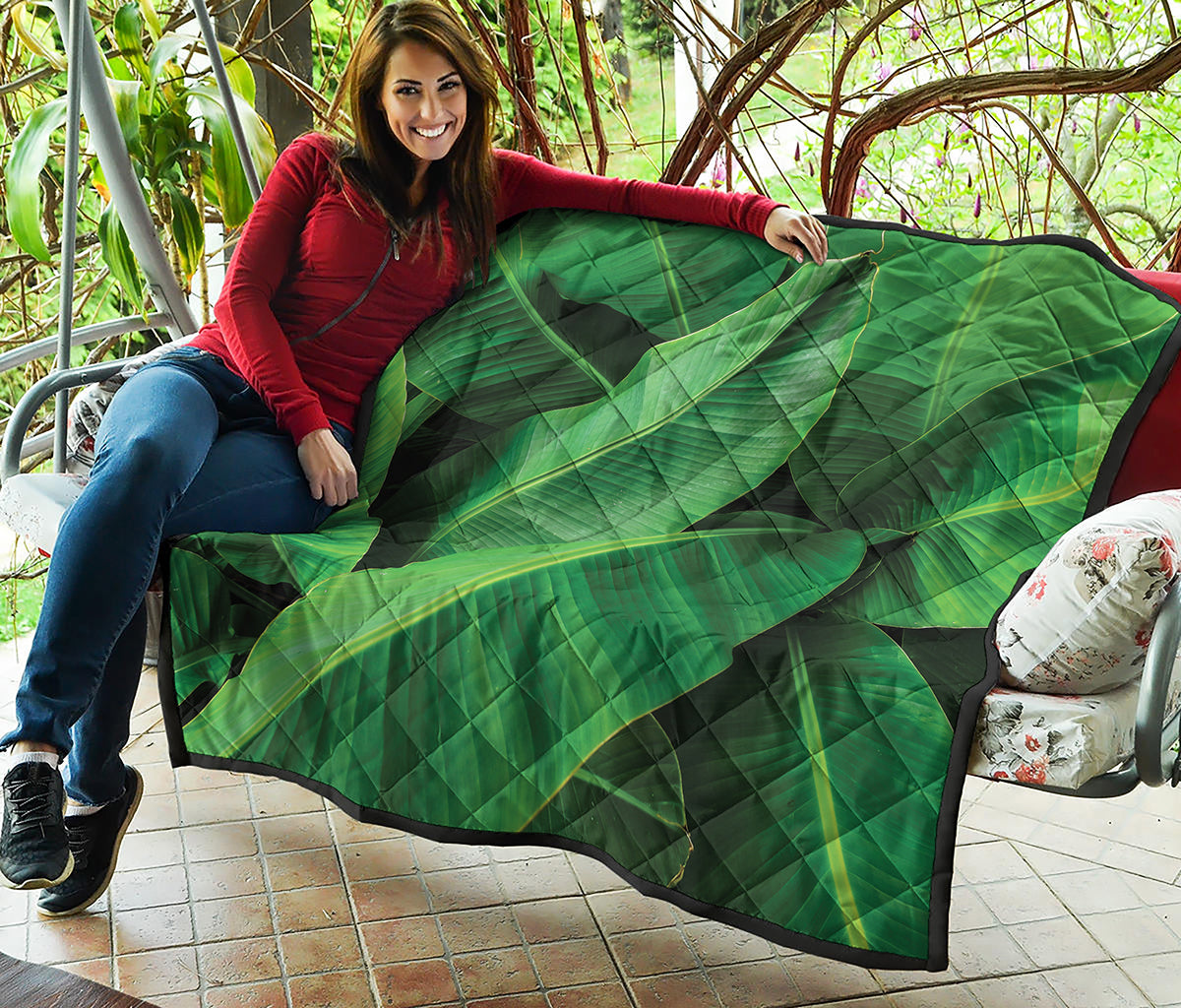 Green Tropical Banana Palm Leaf Print Quilt