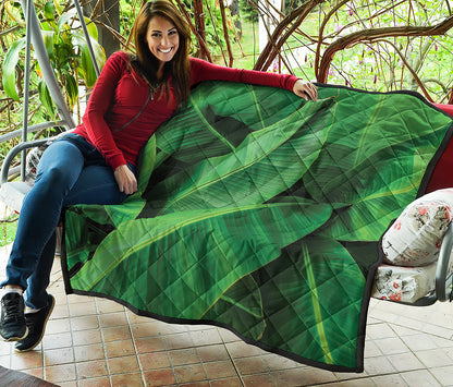 Green Tropical Banana Palm Leaf Print Quilt