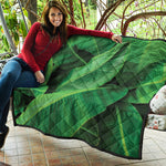 Green Tropical Banana Palm Leaf Print Quilt