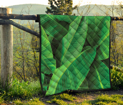 Green Tropical Banana Palm Leaf Print Quilt