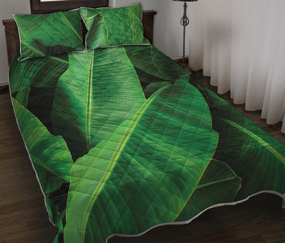 Green Tropical Banana Palm Leaf Print Quilt Bed Set