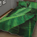 Green Tropical Banana Palm Leaf Print Quilt Bed Set