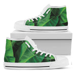 Green Tropical Banana Palm Leaf Print White High Top Shoes