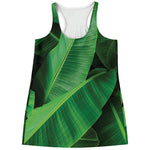 Green Tropical Banana Palm Leaf Print Women's Racerback Tank Top