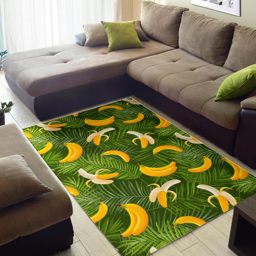 Green Tropical Banana Pattern Print Area Rug GearFrost