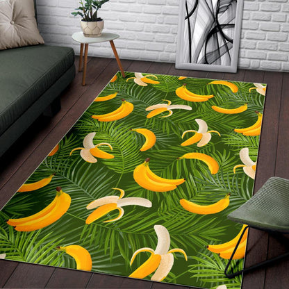 Green Tropical Banana Pattern Print Area Rug GearFrost