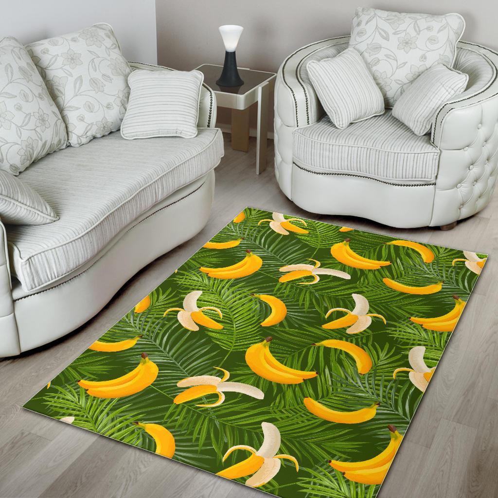 Green Tropical Banana Pattern Print Area Rug GearFrost