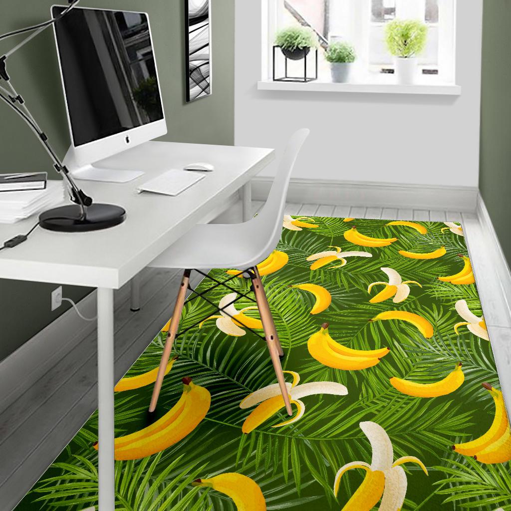 Green Tropical Banana Pattern Print Area Rug GearFrost