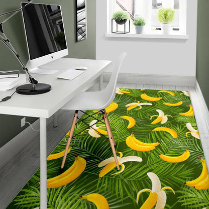 Green Tropical Banana Pattern Print Area Rug GearFrost