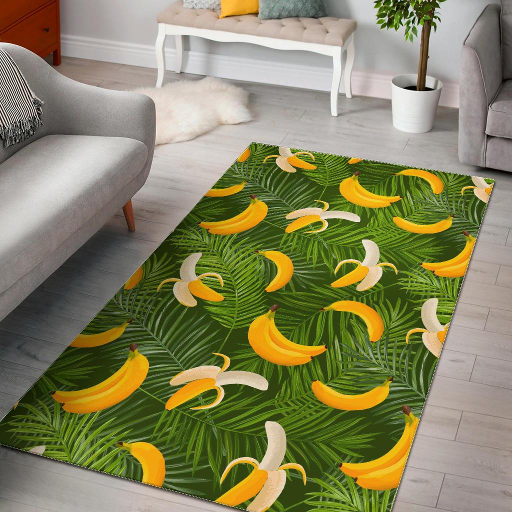 Green Tropical Banana Pattern Print Area Rug GearFrost