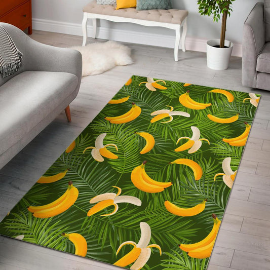 Green Tropical Banana Pattern Print Area Rug GearFrost