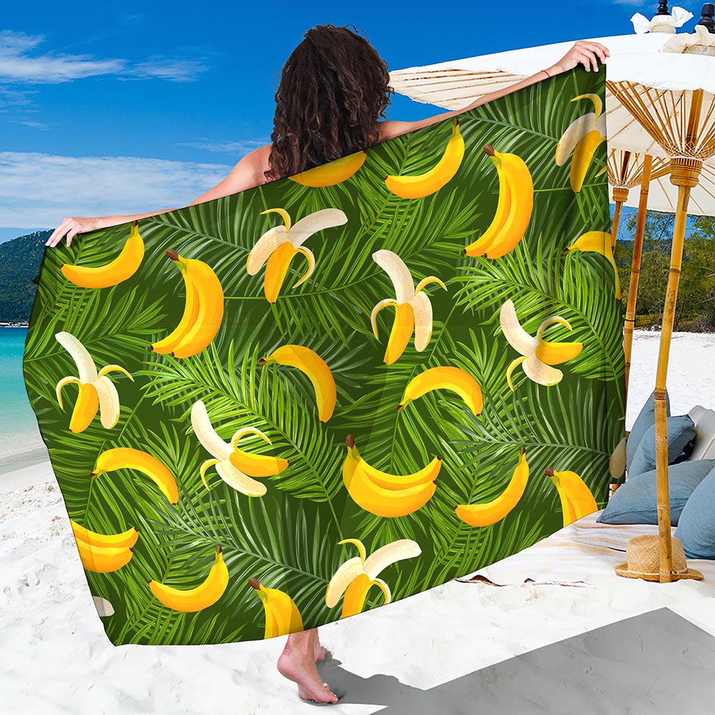 Green Tropical Banana Pattern Print Beach Sarong Wrap