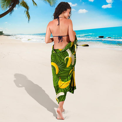 Green Tropical Banana Pattern Print Beach Sarong Wrap