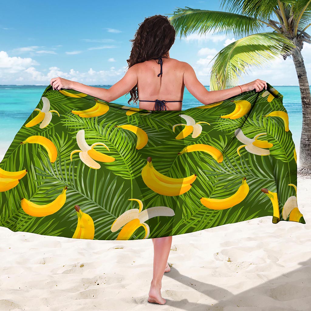 Green Tropical Banana Pattern Print Beach Sarong Wrap