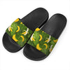Green Tropical Banana Pattern Print Black Slide Sandals