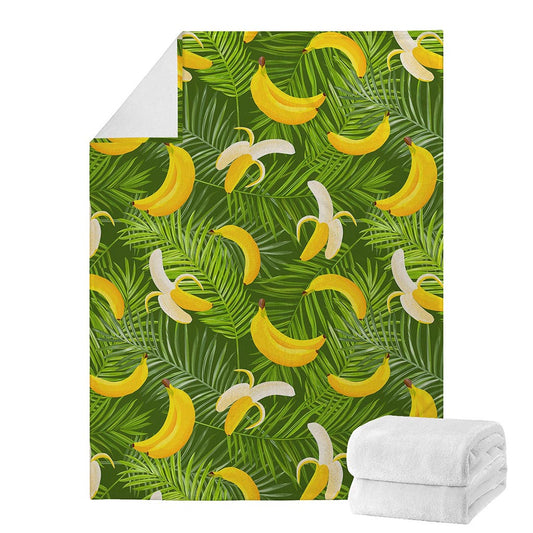 Green Tropical Banana Pattern Print Blanket