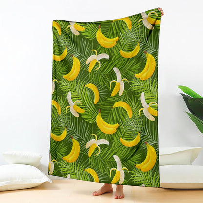 Green Tropical Banana Pattern Print Blanket