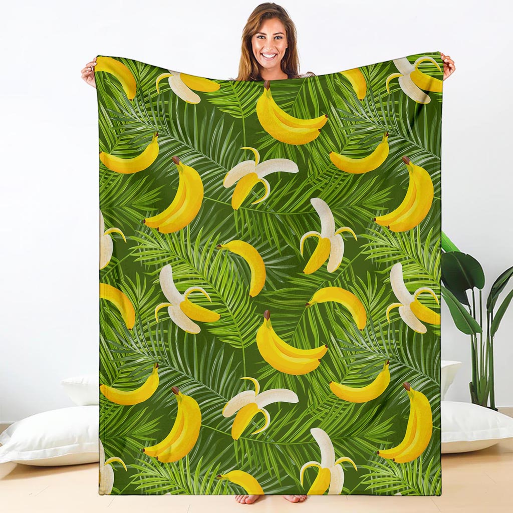 Green Tropical Banana Pattern Print Blanket