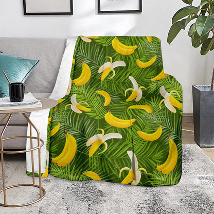 Green Tropical Banana Pattern Print Blanket