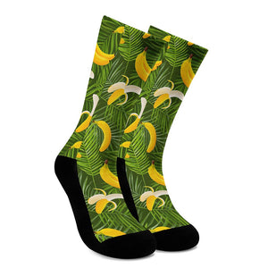 Green Tropical Banana Pattern Print Crew Socks