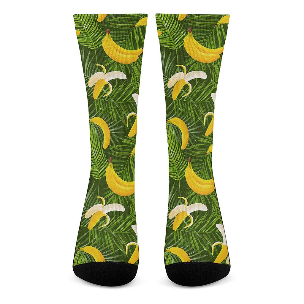 Green Tropical Banana Pattern Print Crew Socks