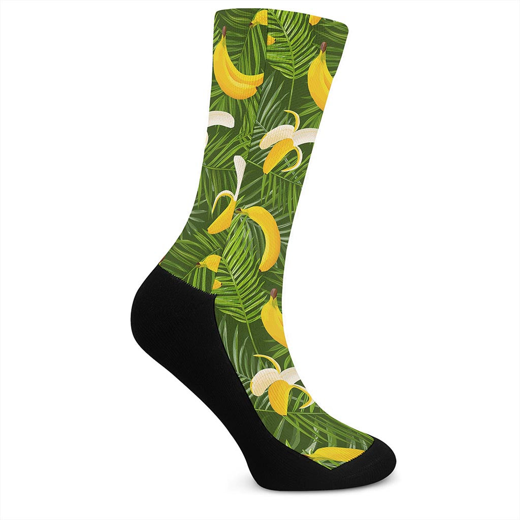 Green Tropical Banana Pattern Print Crew Socks