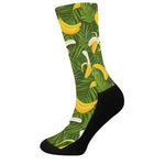 Green Tropical Banana Pattern Print Crew Socks