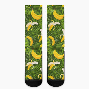 Green Tropical Banana Pattern Print Crew Socks