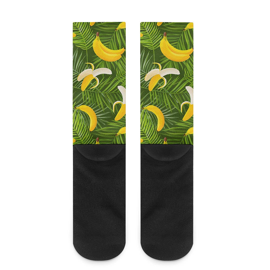 Green Tropical Banana Pattern Print Crew Socks