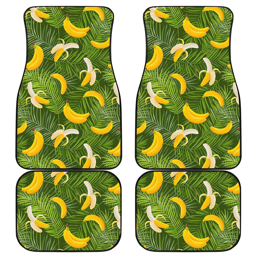 Green Tropical Banana Pattern Print Front and Back Car Floor Mats