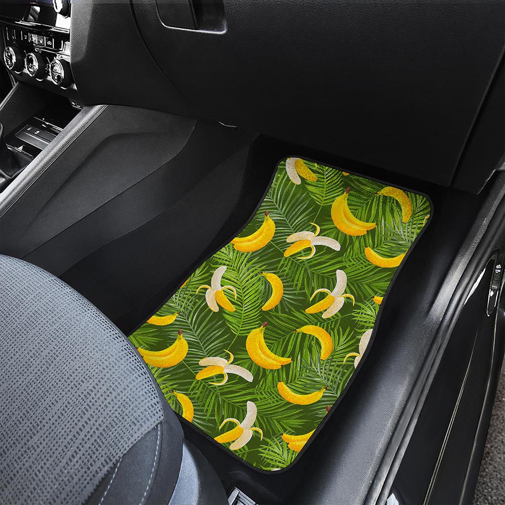 Green Tropical Banana Pattern Print Front and Back Car Floor Mats