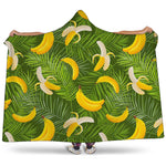 Green Tropical Banana Pattern Print Hooded Blanket
