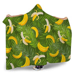 Green Tropical Banana Pattern Print Hooded Blanket