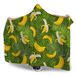 Green Tropical Banana Pattern Print Hooded Blanket