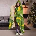 Green Tropical Banana Pattern Print Hooded Blanket