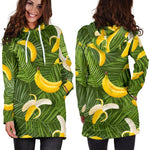 Green Tropical Banana Pattern Print Hoodie Dress GearFrost
