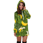 Green Tropical Banana Pattern Print Hoodie Dress GearFrost