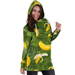 Green Tropical Banana Pattern Print Hoodie Dress GearFrost