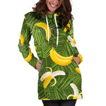 Green Tropical Banana Pattern Print Hoodie Dress GearFrost