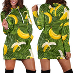 Green Tropical Banana Pattern Print Hoodie Dress GearFrost