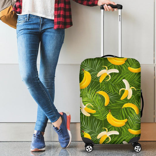Green Tropical Banana Pattern Print Luggage Cover GearFrost