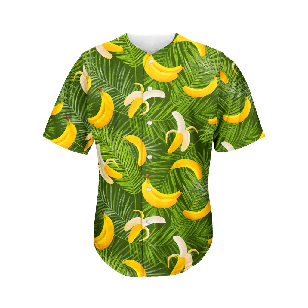Green Tropical Banana Pattern Print Men's Baseball Jersey