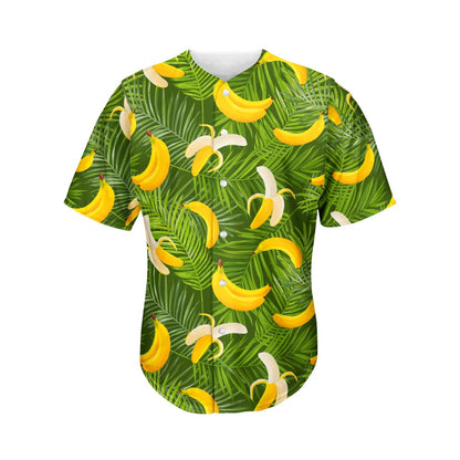 Green Tropical Banana Pattern Print Men's Baseball Jersey