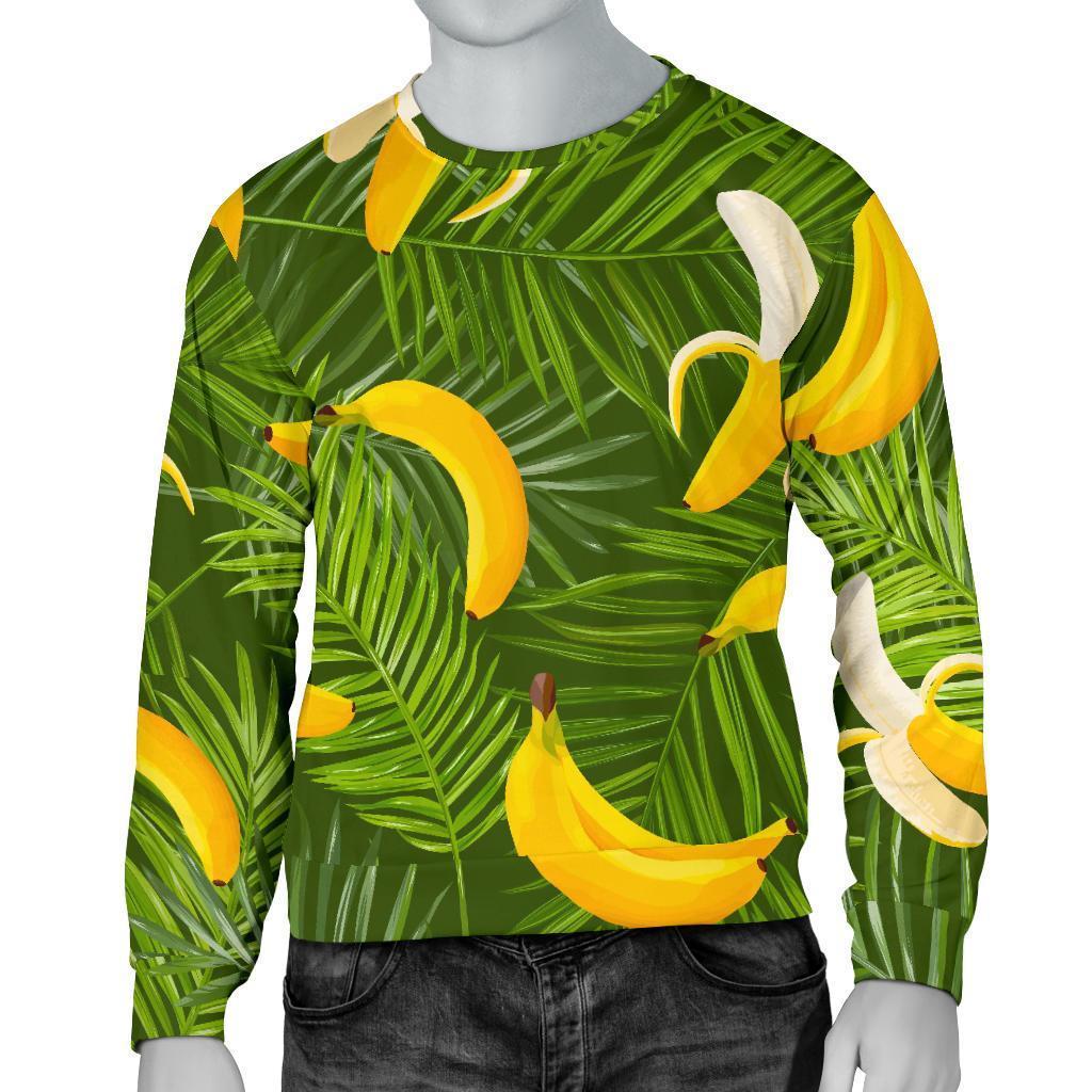 Green Tropical Banana Pattern Print Men's Crewneck Sweatshirt GearFrost