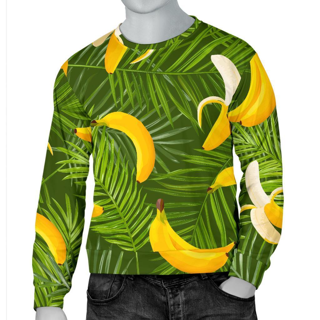 Green Tropical Banana Pattern Print Men's Crewneck Sweatshirt GearFrost