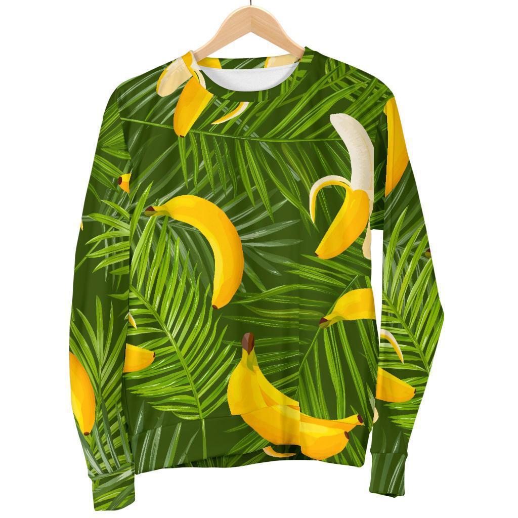 Green Tropical Banana Pattern Print Men's Crewneck Sweatshirt GearFrost