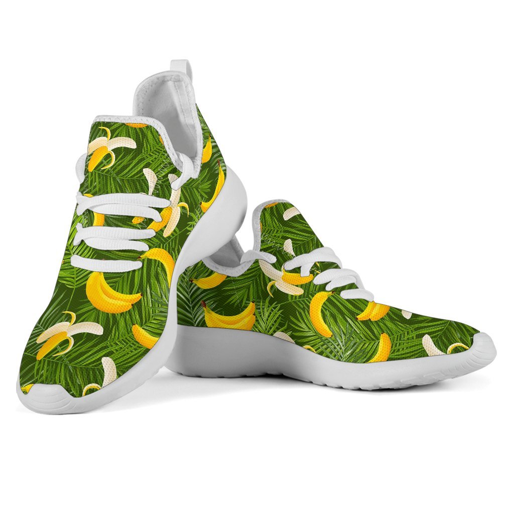 Green Tropical Banana Pattern Print Mesh Knit Shoes GearFrost